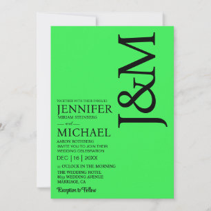 Minimalist Lime Green QR Code on Back Wedding Invitation