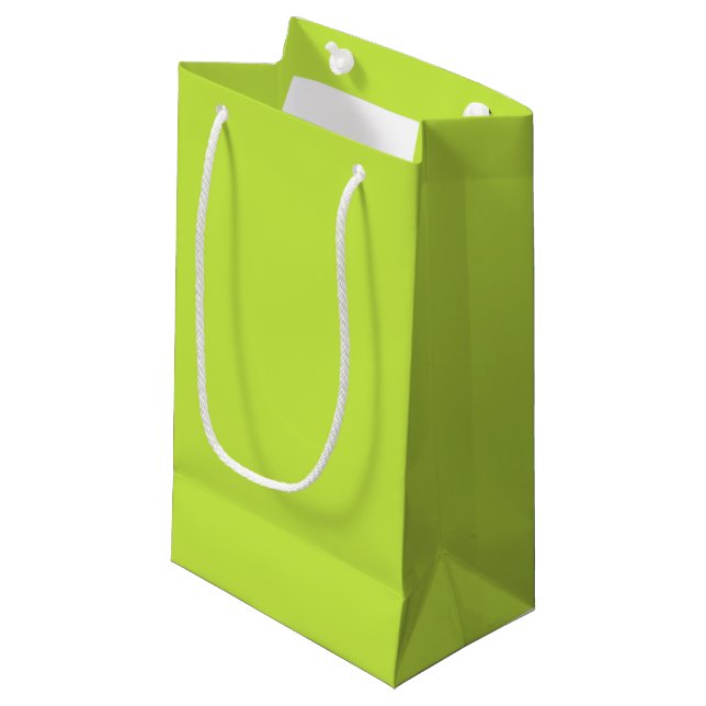 Minimalist lime green  solid plain small gift bag (Front Angled)