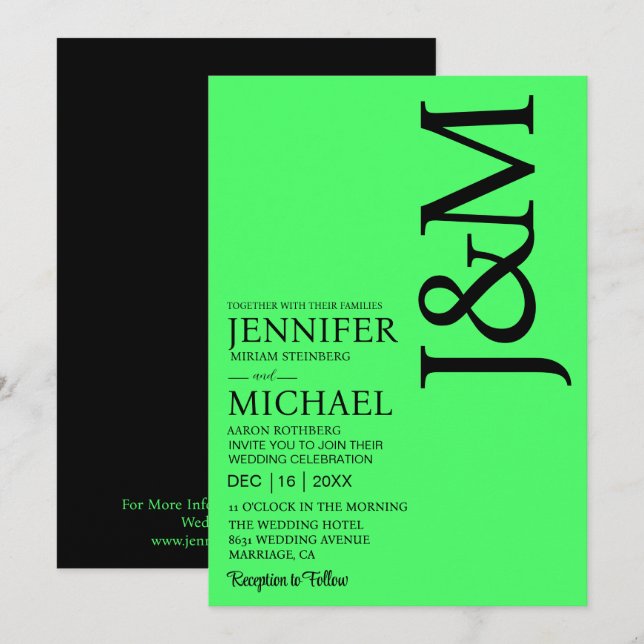 Minimalist Lime Green Summer Wedding Invitation (Front/Back)