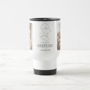 Minimalist Line Art 2 Photo First Father's Day Travel Mug
