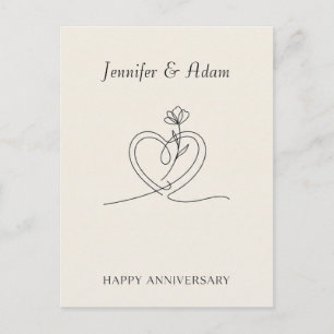 Minimalist Line Art Anniversary Design with Heart Postcard