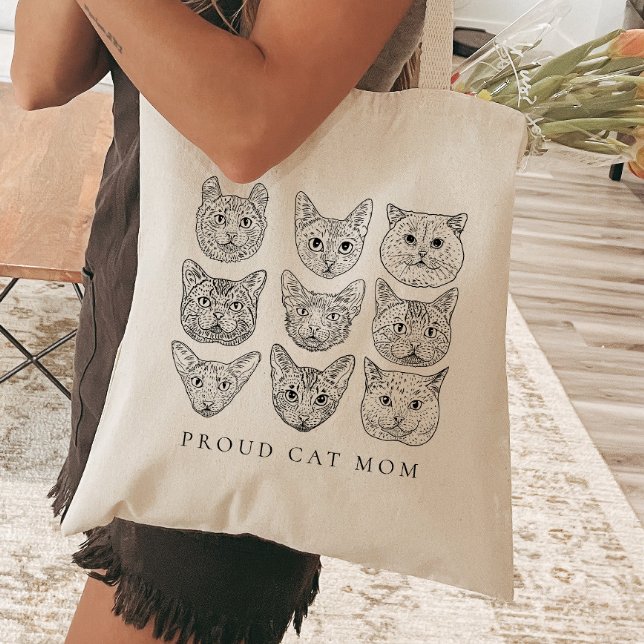 Minimalist Line Art Cat Mom Cat Lover Cat Breed Tote Bag (Creator Uploaded)