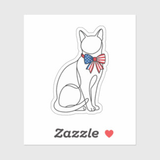 Minimalist Line Art Cat with Patriotic Bow Sticker