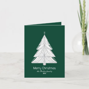 Minimalist Line-Art Christmas Tree with Geometric  Holiday Card