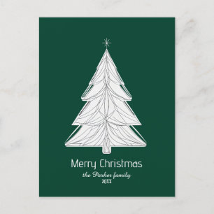 Minimalist Line-Art Christmas Tree with Geometric  Holiday Postcard
