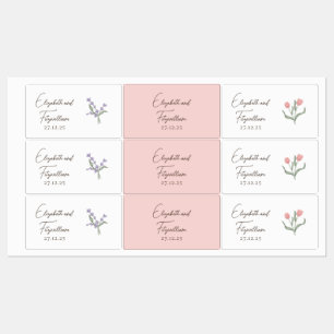 Minimalist Line Art Couple Hugging with Bouquet Kids' Labels