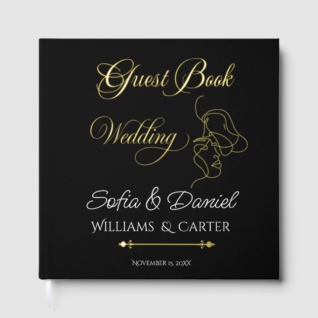 Minimalist Line Art Couple illustration  Wedding  Foil Guest Book (Front)