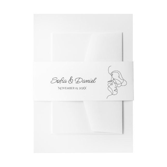 Minimalist Line Art Couple illustration  Wedding  Invitation Belly Band (Front Example)