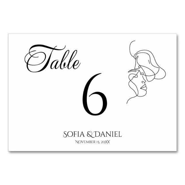 Minimalist Line Art Couple illustration  Wedding  Table Number (Front)