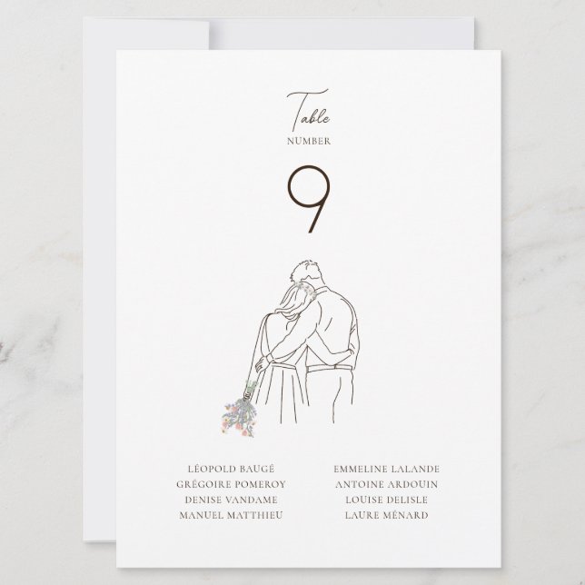 Minimalist Line Art Couple Walking Table Number (Front)