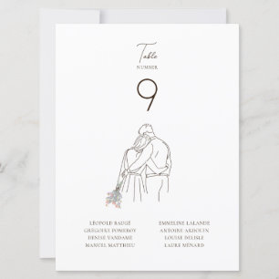 Minimalist Line Art Couple Walking Table Number