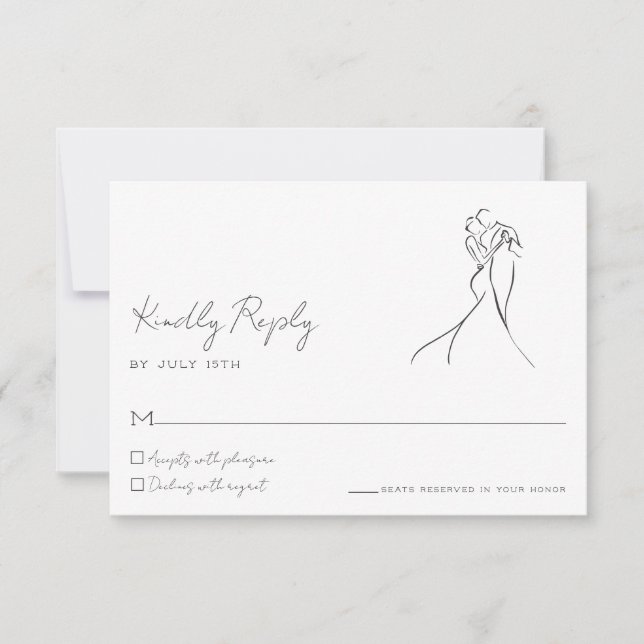 Minimalist Line Art Couple Wedding RSVP Card (Front)