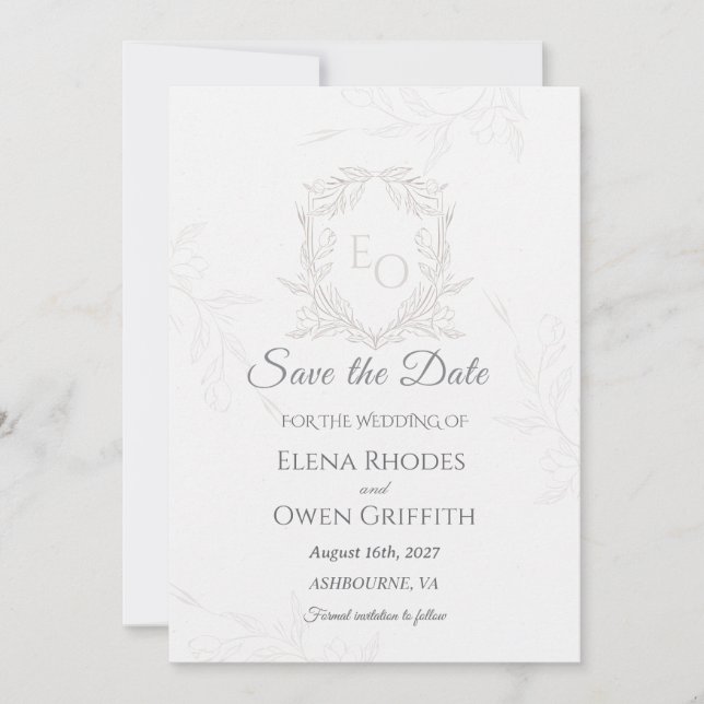 Minimalist Line Art Crest Save the Date Wedding (Front)