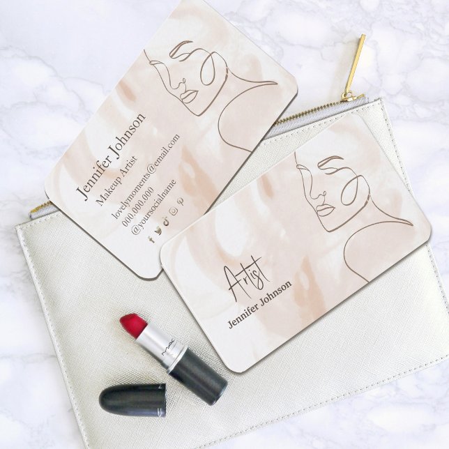  Minimalist Line Art Esthetician Business Card (Minimalist Line Art Esthetician Business Card #zazzlemade #abstractface #makeupbusinesscard)