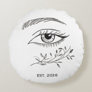 Minimalist Line Art Eye & Botanical Leaf Chic Aest Round Pillow