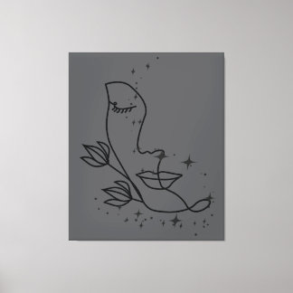 Minimalist Line Art Face with Stars | Elegant Femi Canvas Print