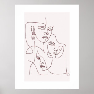 Minimalist Line Art Faces Poster   Abstract Boho W