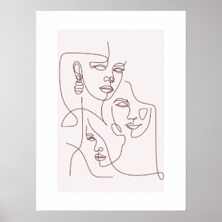 Minimalist Line Art Faces Poster | Abstract Boho W