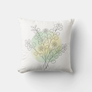 Minimalist Line Art Floral Eucalyptus Bunch Throw Pillow