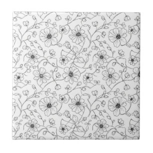 Minimalist Line Art Floral Seamless Pattern (1) Ceramic Tile