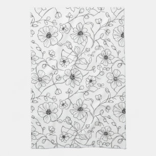 Minimalist Line Art Floral Seamless Pattern (1) Kitchen Towel