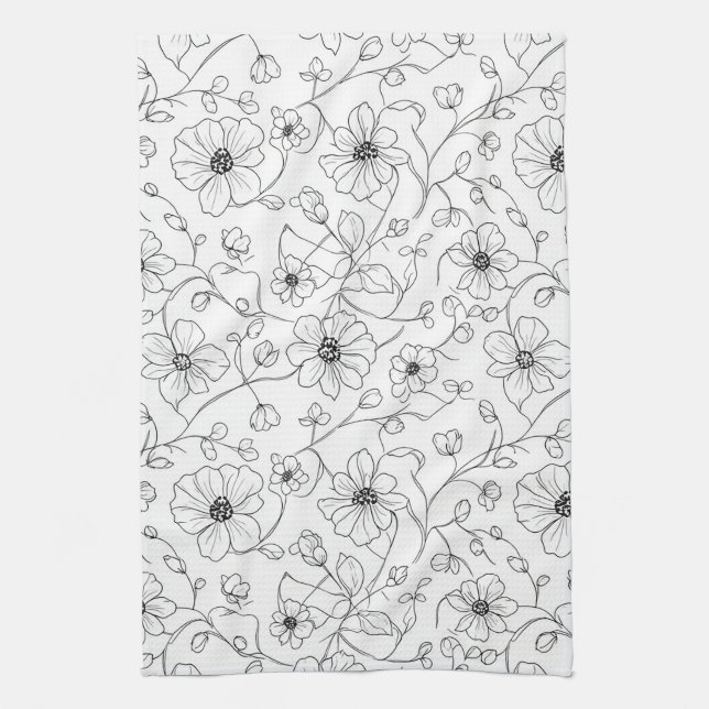 Minimalist Line Art Floral Seamless Pattern (1) Kitchen Towel (Vertical)