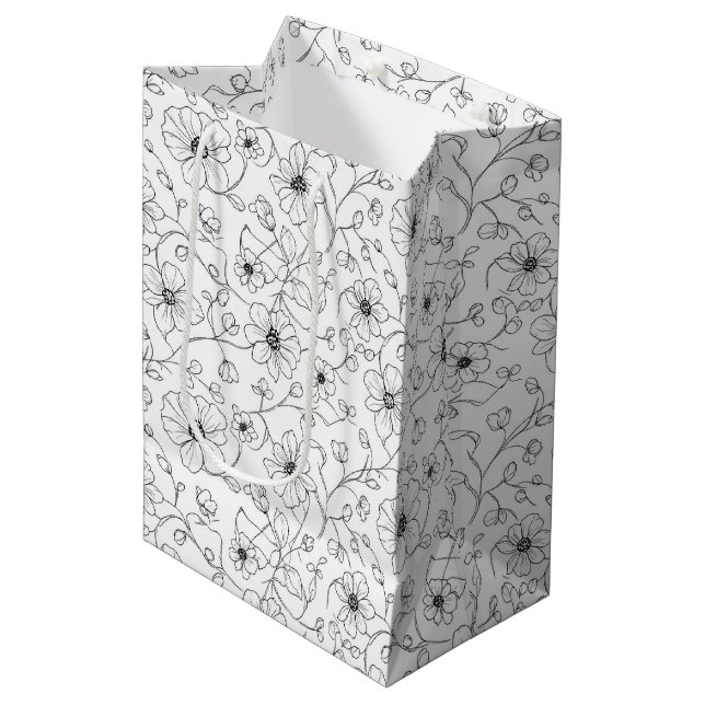 Minimalist Line Art Floral Seamless Pattern (1) Medium Gift Bag (Front Angled)
