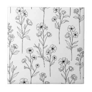 Minimalist Line Art Floral Seamless Pattern (2) Ceramic Tile