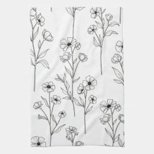 Minimalist Line Art Floral Seamless Pattern (2) Kitchen Towel