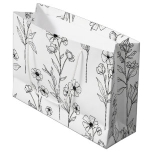 Minimalist Line Art Floral Seamless Pattern (2) Large Gift Bag
