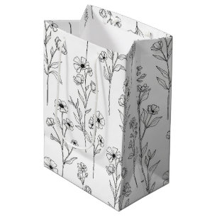 Minimalist Line Art Floral Seamless Pattern (2) Medium Gift Bag