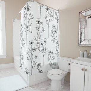 Minimalist Line Art Floral Seamless Pattern (2) Shower Curtain