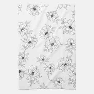 Minimalist Line Art Floral Seamless Pattern (3) Kitchen Towel