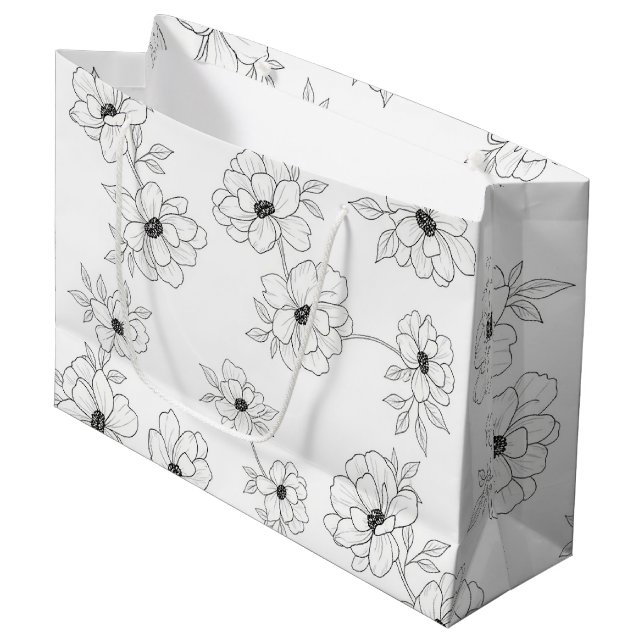 Minimalist Line Art Floral Seamless Pattern (3) Large Gift Bag (Front Angled)