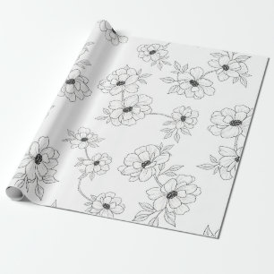 Minimalist Line Art Floral Seamless Pattern (3) Wrapping Paper