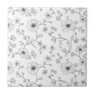Minimalist Line Art Floral Seamless Pattern (4) Ceramic Tile