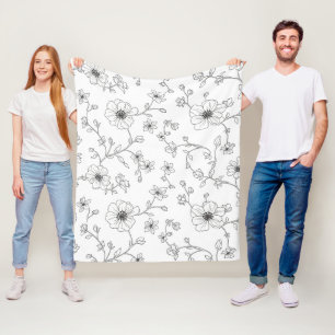 Minimalist Line Art Floral Seamless Pattern (4) Fleece Blanket