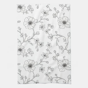 Minimalist Line Art Floral Seamless Pattern (4) Kitchen Towel