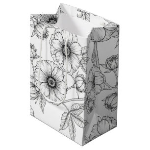 Minimalist Line Art Floral Seamless Pattern (5) Medium Gift Bag