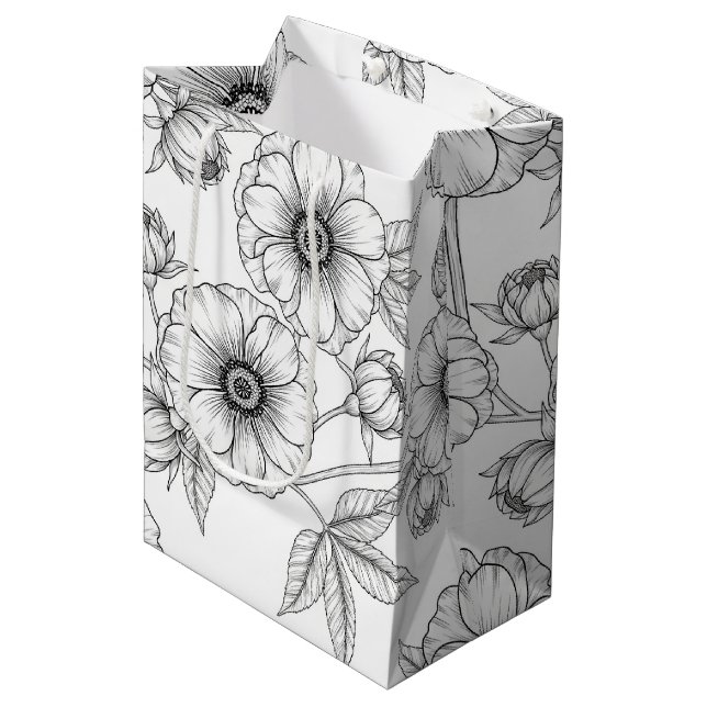 Minimalist Line Art Floral Seamless Pattern (5) Medium Gift Bag (Front Angled)