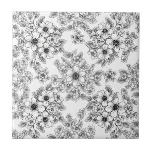 Minimalist Line Art Floral Seamless Pattern (6) Ceramic Tile