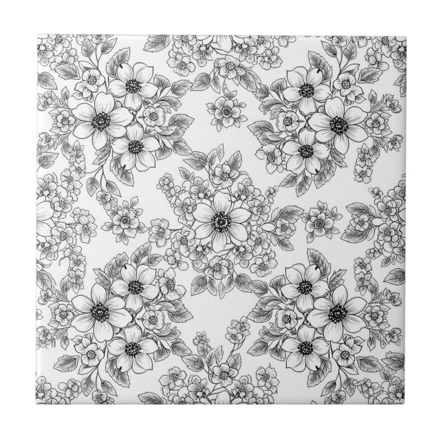 Minimalist Line Art Floral Seamless Pattern (6) Ceramic Tile (Front)