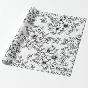 Minimalist Line Art Floral Seamless Pattern (6) Wrapping Paper