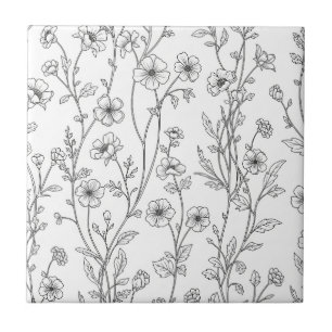 Minimalist Line Art Floral Seamless Pattern (7) Ceramic Tile