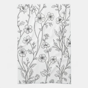 Minimalist Line Art Floral Seamless Pattern (7) Kitchen Towel