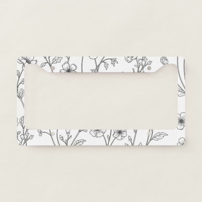 Minimalist Line Art Floral Seamless Pattern (7) License Plate Frame (Front)