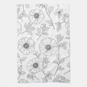 Minimalist Line Art Floral Seamless Pattern (8) Kitchen Towel