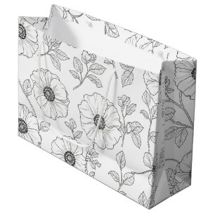 Minimalist Line Art Floral Seamless Pattern (8) Large Gift Bag