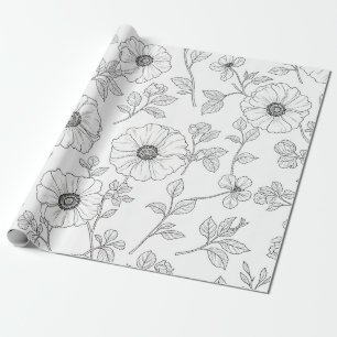 Minimalist Line Art Floral Seamless Pattern (8) Wrapping Paper