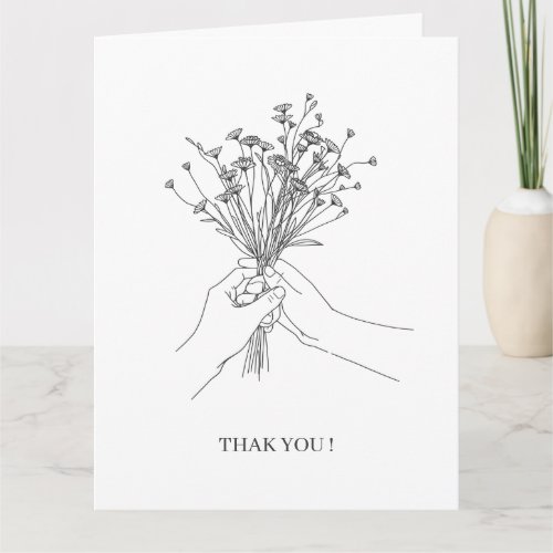 Minimalist Line Art Flowers Thank You Card